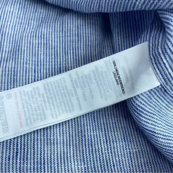 Muji Light Blue white Striped Button-Up Shirt 100% linen size small - Picture 5 of 7